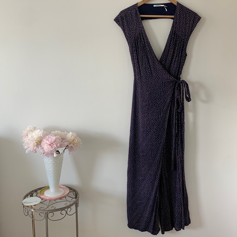 Kimchi Blue Navy Wrap Jumpsuit with flowers